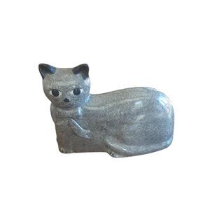 "Ron Gordon" Spongeware Cat Figurine. Gray & Black W/ Bow
